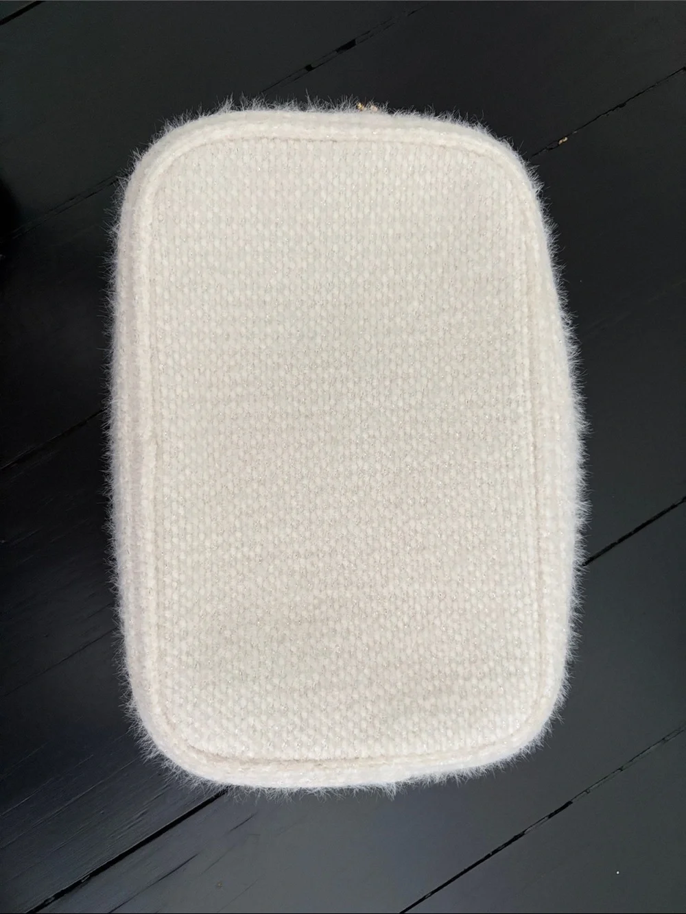 CHANEL Cream Wool Cosmetic Pouch with Gold Logo